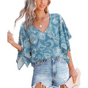 UDEAR Blue & White Floral Paisley Flutter Sleeve V Neck Top Size 3X